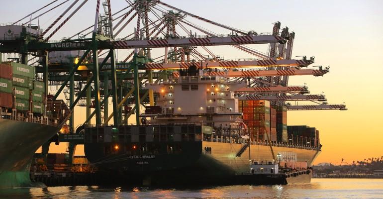 Ever Chivalry at Port of LA at sunset
